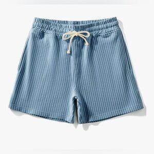 FIROTTI New! Men’s Shorts Sweatknit Athletic Sporty Lt Blue Cream Pinstripe S-M